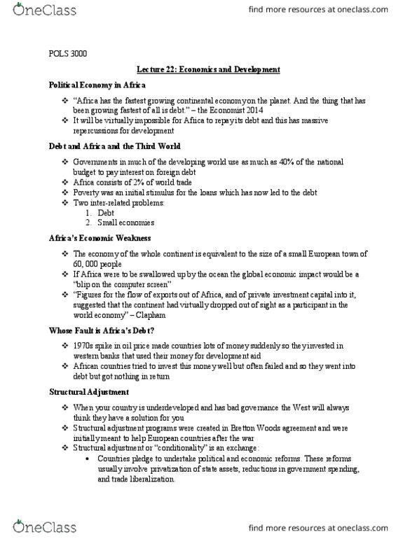 POLS 3000 Lecture Notes - Lecture 22: Free Trade, Structural Adjustment thumbnail