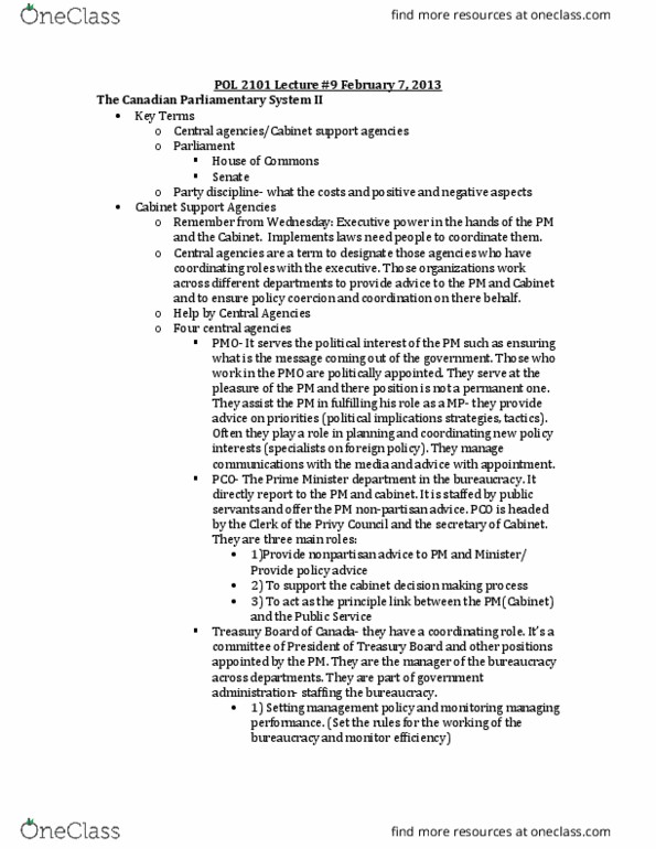 POL 2101 Lecture Notes - Lecture 9: Responsible Government, James Bezan, Grandfather Clause thumbnail