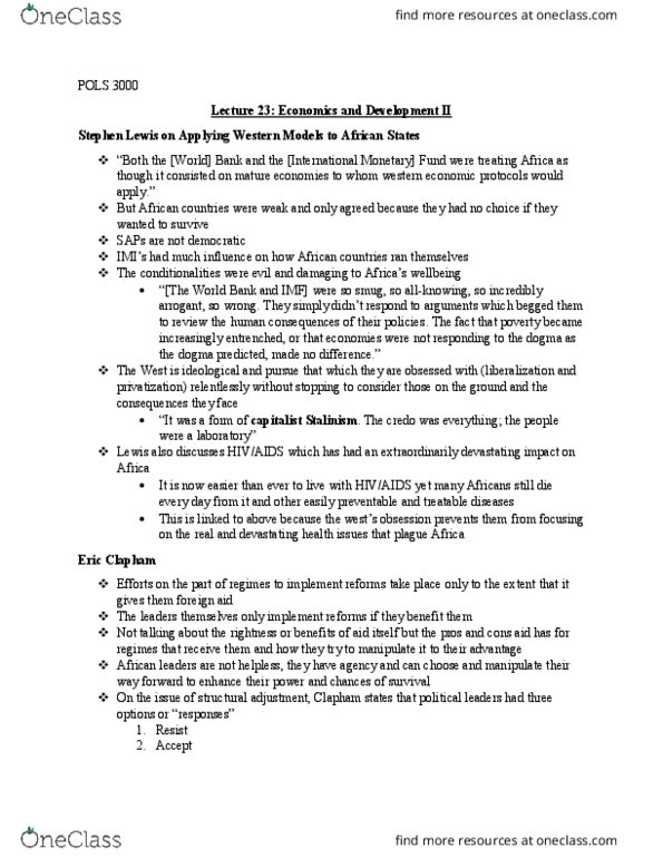 POLS 3000 Lecture Notes - Lecture 23: Structural Adjustment thumbnail