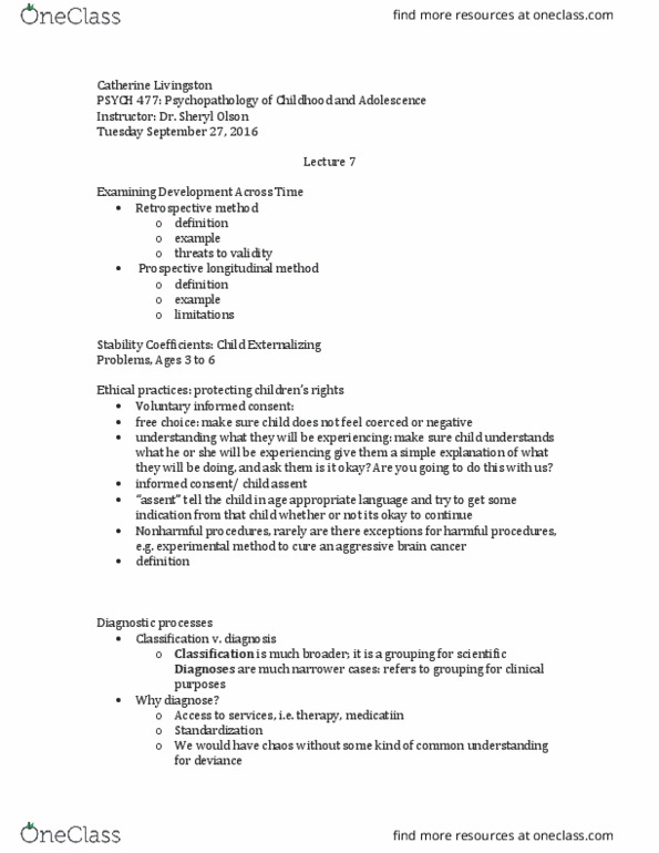 PSYCH 477 Lecture Notes - Lecture 7: Attention, Foster Care, Diagnostic And Statistical Manual Of Mental Disorders thumbnail