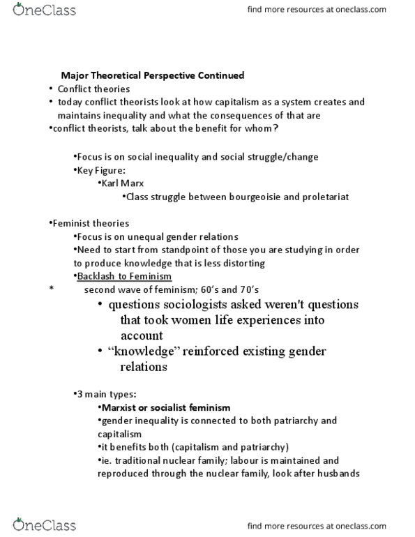 SY101 Lecture Notes - Lecture 4: Symbolic Interactionism, Socialist Feminism, Radical Feminism thumbnail