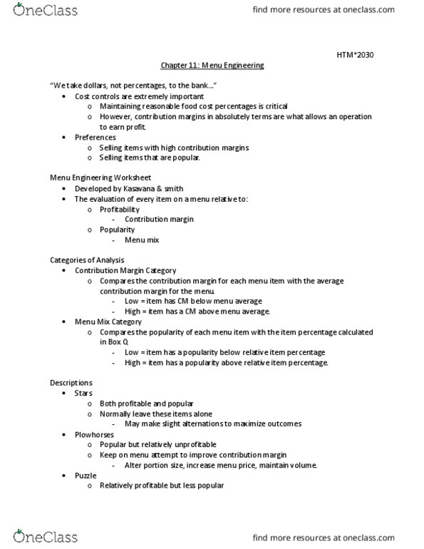 HTM 2030 Lecture Notes - Lecture 12: Empowered, Contribution Margin, Serving Size thumbnail