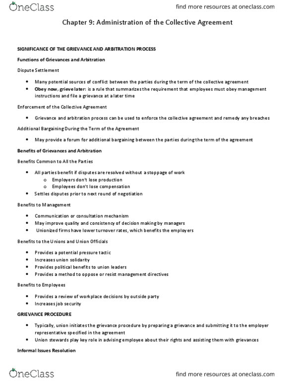 HRM307 Chapter Notes - Chapter 9: Absenteeism, Collective Agreement, Bargaining Unit thumbnail