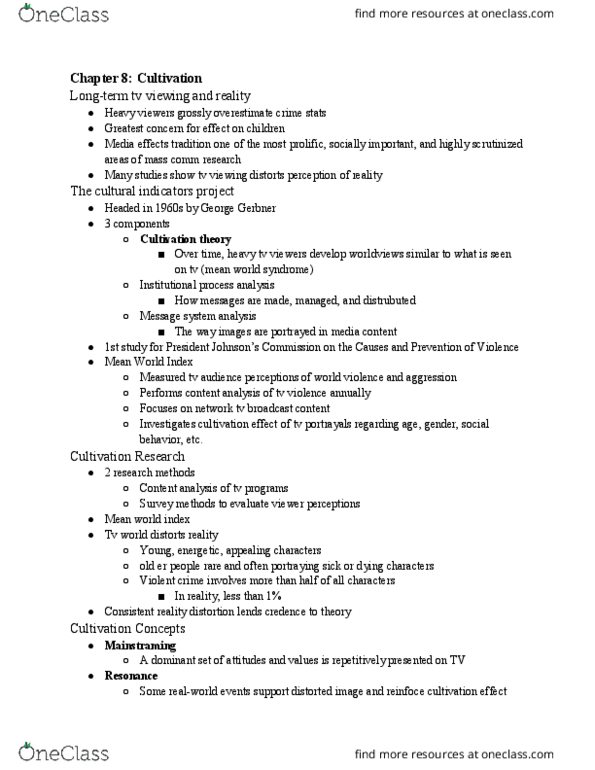 COMM 102 Lecture Notes - Lecture 18: Romanticism, Longitudinal Study, Mean World Syndrome thumbnail