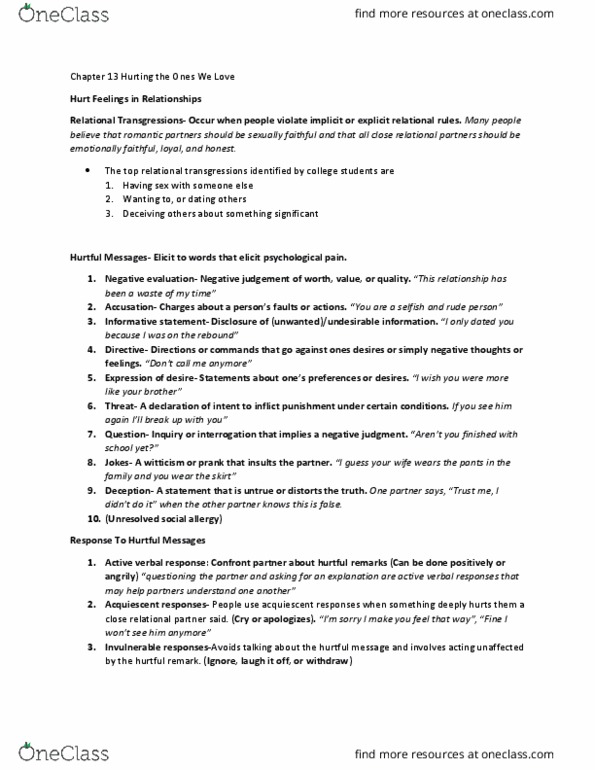 COMM 315 Chapter Notes - Chapter 13: Unrequited Love, Intimate Partner Violence, Domestic Violence thumbnail