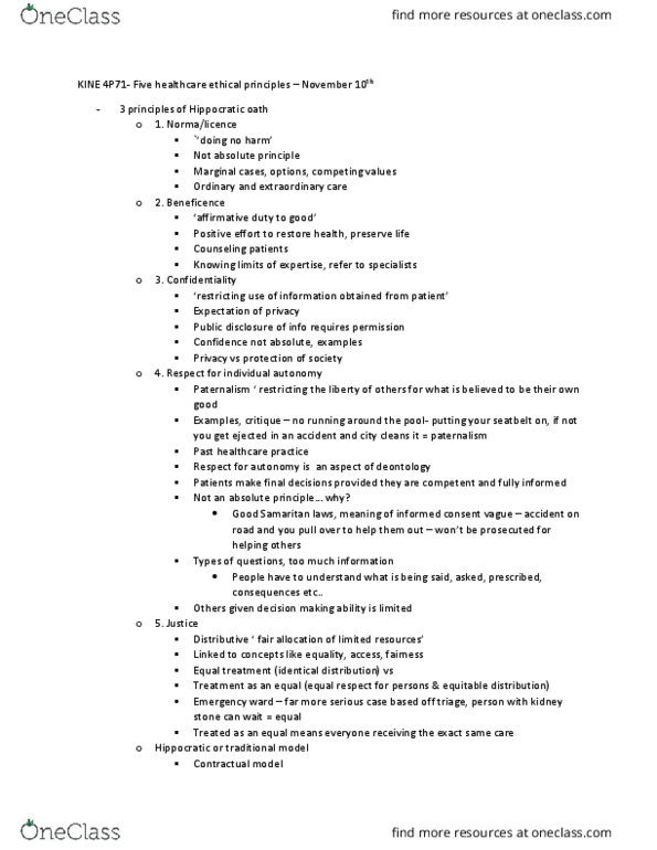 KINE 4P71 Lecture Notes - Lecture 9: Hippocratic Oath, Emergency Department, Kidney Stone Disease thumbnail