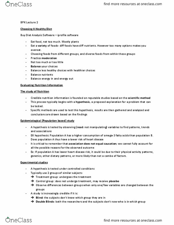 BPK 110 Lecture Notes - Lecture 2: Food Marketing, Carbohydrate, Nutrient thumbnail