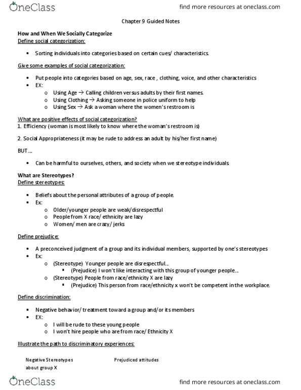 PSYC 221 Lecture Notes - Lecture 7: Contact Hypothesis, Social Dominance Orientation, Ingroups And Outgroups thumbnail