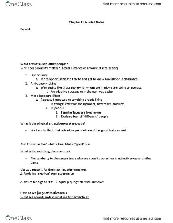 PSYC 221 Lecture Notes - Lecture 11: Pluralistic Ignorance, Mutual Appreciation, Sexual Attraction thumbnail