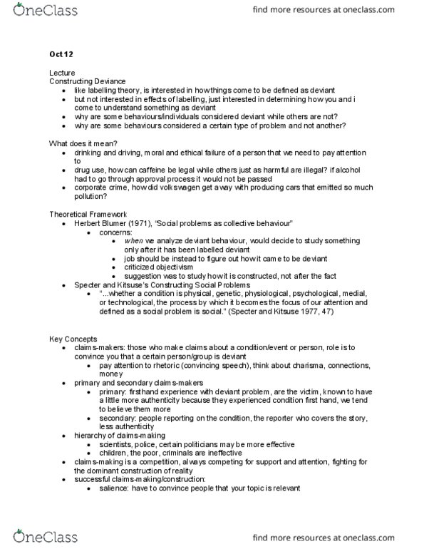 SOC 2070 Lecture Notes - Lecture 10: Mothers Against Drunk Driving, David Suzuki, Herbert Blumer thumbnail