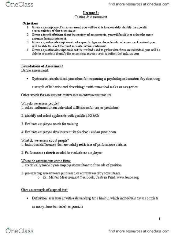 PSYC 361 Lecture Notes - Lecture 8: Structured Interview, Low Fidelity, Group Testing thumbnail