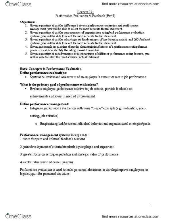 PSYC 361 Lecture Notes - Lecture 12: Formant, Performance Appraisal, Job Performance thumbnail