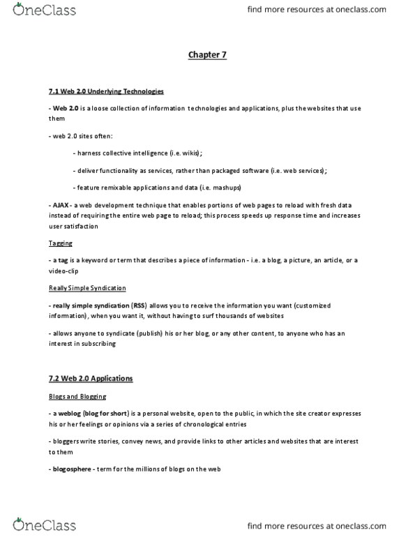 ADMS 2511 Lecture Notes - Lecture 7: Simply Hired, Bloglines, Web 2.0 thumbnail