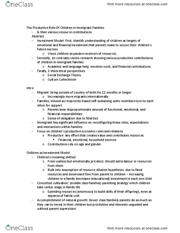 SOCB49H3 Chapter Notes - Chapter 8b: Concerted Cultivation thumbnail