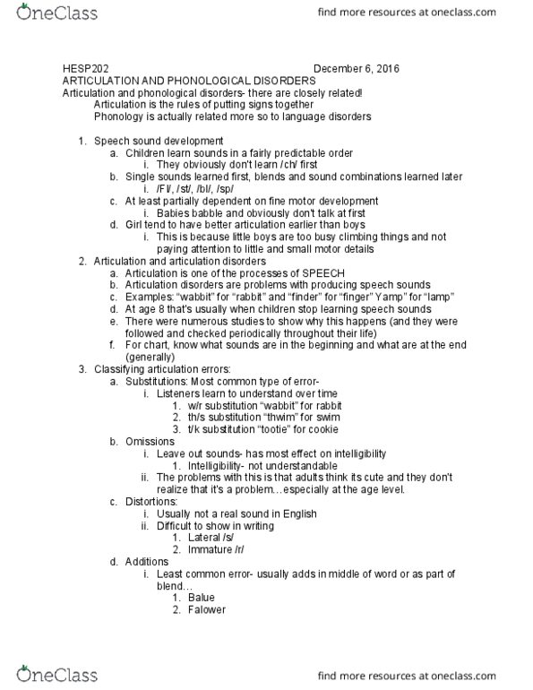 HESP 202 Lecture Notes - Lecture 20: Hearing Loss, Glossectomy, Ankyloglossia thumbnail