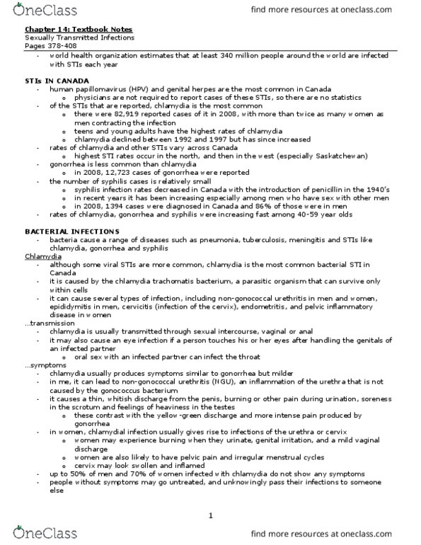 FRHD 2100 Chapter Notes - Chapter 14: Non-Gonococcal Urethritis, Pelvic Inflammatory Disease, Hiv thumbnail