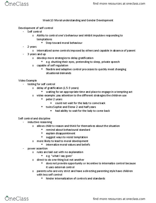 FRHD 2270 Lecture Notes - Lecture 10: Self-Control, Adaptive Control, Relational Aggression thumbnail