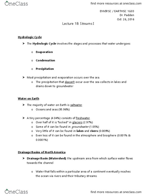 ENVIRSC 1G03 Lecture Notes - Lecture 18: Turbulence, Suspended Load thumbnail