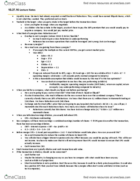 FNCE 251 Lecture Notes - Lecture 13: Stock Dilution, Bell State, Cash Flow thumbnail