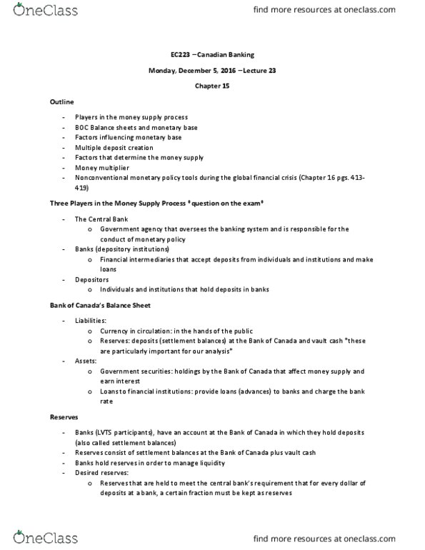 EC223 Lecture Notes - Lecture 23: Open Market Operation, Monetary Base, Bell System thumbnail