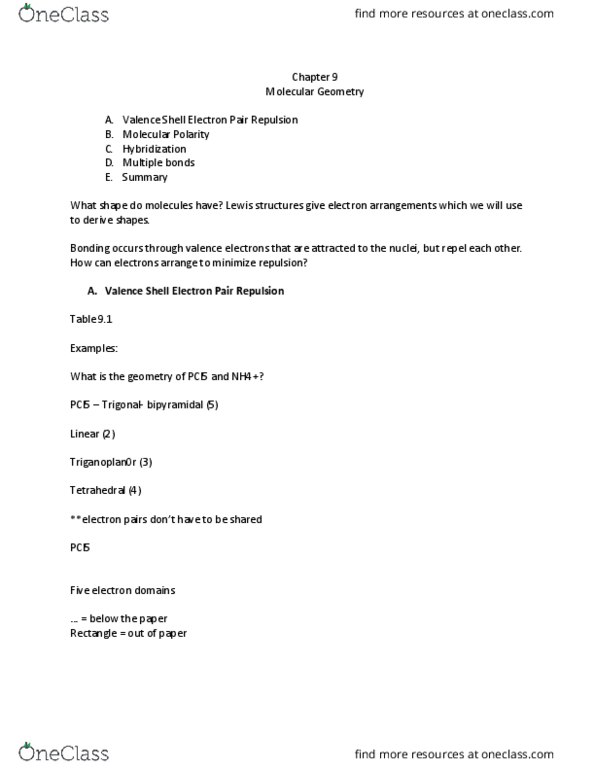 CHE 101 Lecture Notes - Lecture 11: Trigonal Pyramidal Molecular Geometry, Electron Shell, Molecular Geometry thumbnail