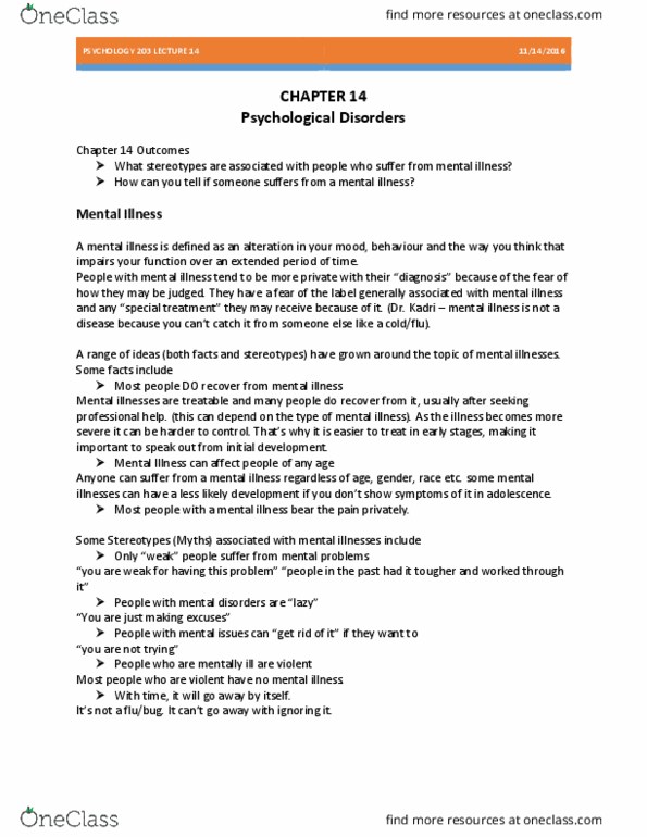 PSYC 203 Lecture Notes - Lecture 14: Generalized Anxiety Disorder, Panic Disorder, Panic Attack thumbnail