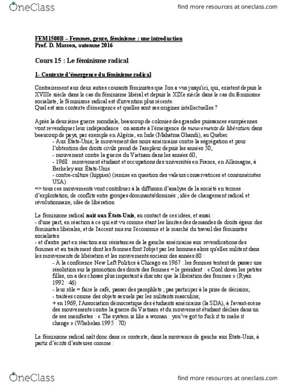 FLS 2581 Lecture Notes - Lecture 15: Le Droit, Germaine Greer, Le Devoir thumbnail