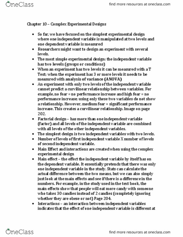 PSYC 2001 Chapter Notes - Chapter 10: Factorial Experiment, Dependent And Independent Variables, Analysis Of Variance thumbnail