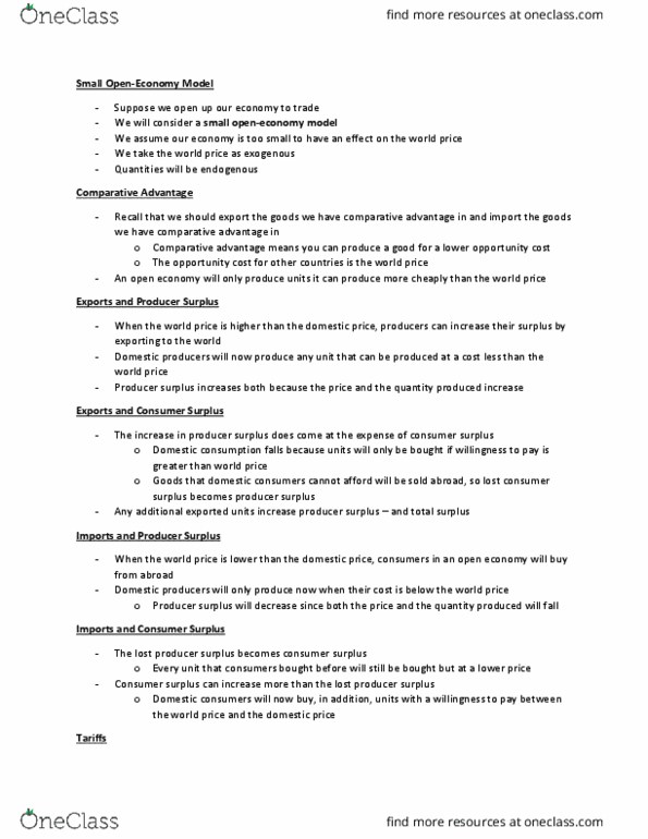 ECON 201 Lecture Notes - Lecture 7: Economic Surplus, Comparative Advantage, Opportunity Cost thumbnail