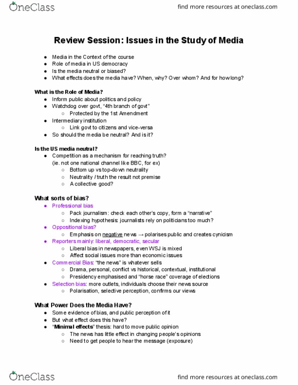 POL SCI 1 Lecture Notes - Lecture 27: First Amendment To The United States Constitution, Selection Bias, Centrism thumbnail