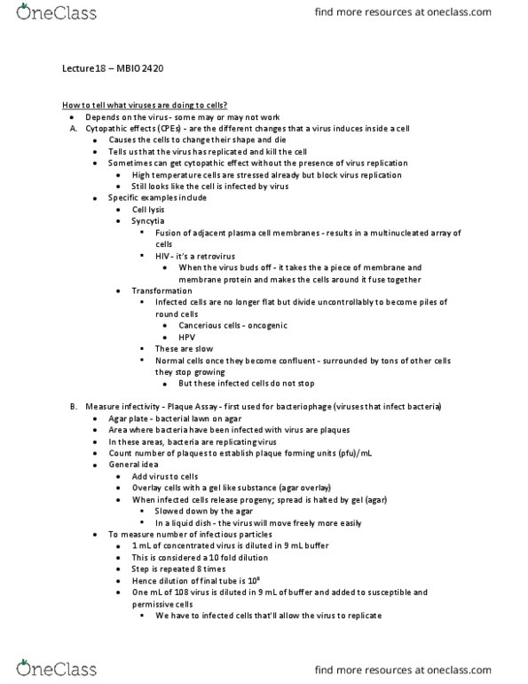 MBIO 2420 Lecture Notes - Lecture 13: Plaque-Forming Unit, Agar Plate, Virus Quantification thumbnail