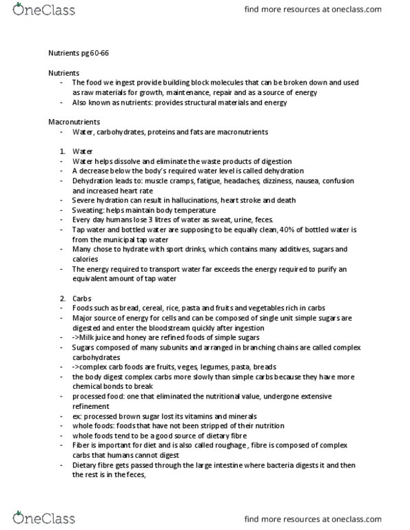 BIOA11H3 Chapter Notes - Chapter 0: Unsaturated Fat, Dietary Fiber, Tap Water thumbnail