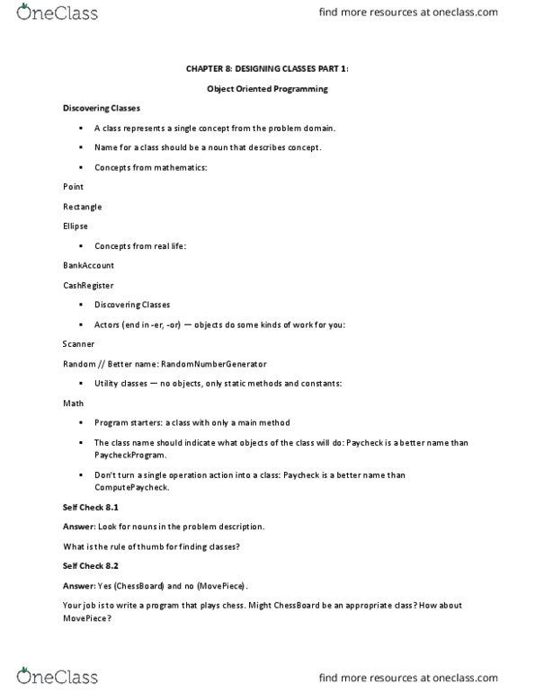 ITEC 2610 Chapter Notes - Chapter 8: Object-Oriented Programming, Unified Modeling Language, Mutator Method thumbnail