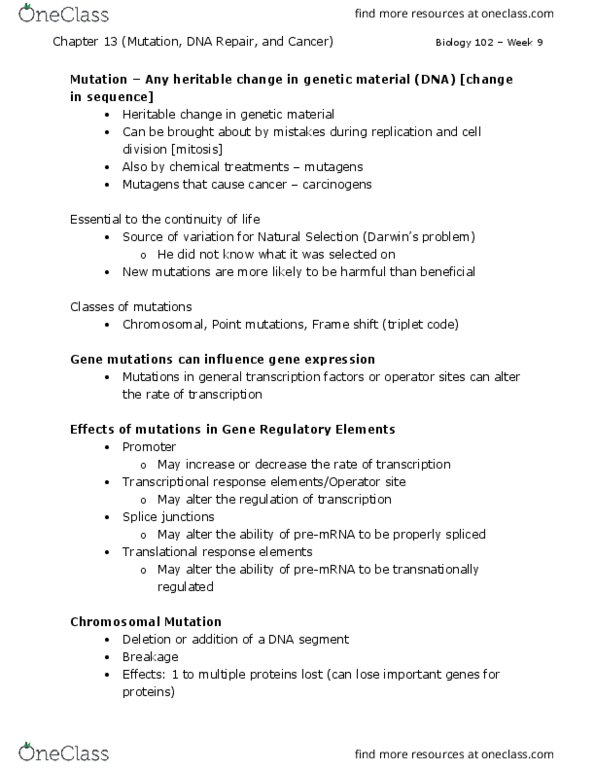 BIOL 102 Lecture Notes - Lecture 13: Single-Nucleotide Polymorphism, Klinefelter Syndrome, Haemophilia thumbnail