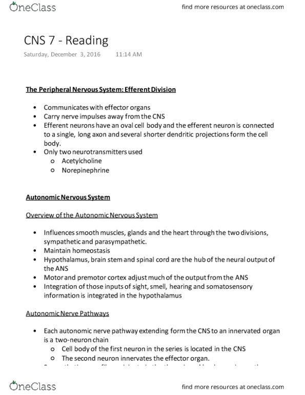 PHS 3341 Chapter 7: CNS 7 - Reading thumbnail
