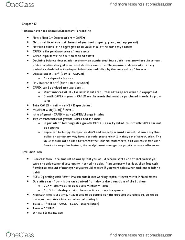 BU393 Lecture Notes - Lecture 8: Free Cash Flow, Operating Cash Flow, Capital Expenditure thumbnail