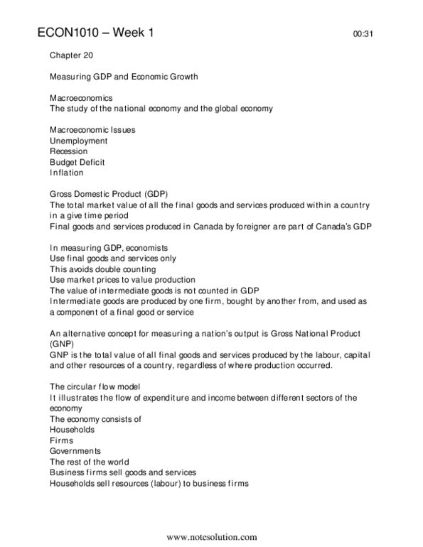 ECON 1010 Lecture Notes - Gross Domestic Product, Social Security, Net Domestic Product thumbnail