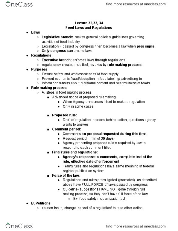 FSHN 101 Lecture Notes - Lecture 32: Rulemaking, Dietary Supplement, Food Safety thumbnail