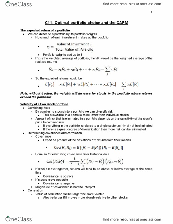 AFM273 Chapter Notes - Chapter 11: Weighted Arithmetic Mean, Expected Return, Covariance thumbnail