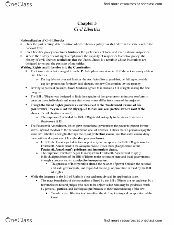 POL 111 Lecture Notes - Lecture 11: Free Exercise Clause, Imminent Lawless Action, Equal Protection Clause thumbnail