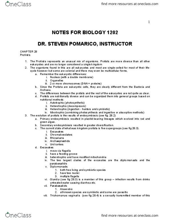 BIOL 1202 Lecture Notes - Lecture 4: Symbiogenesis, Mixotroph, Fokker E.Ii thumbnail
