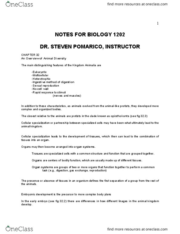 BIOL 1202 Lecture Notes - Lecture 3: Body Plan, Sexual Reproduction, Triploblasty thumbnail