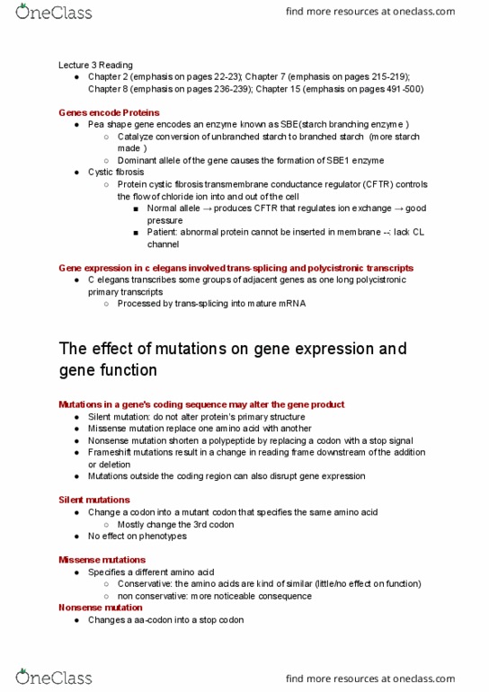 HMB265H1 Chapter Notes - Chapter 3: Missense Mutation, Nonsense Mutation, Silent Mutation thumbnail