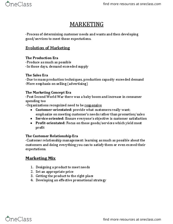 MGM101H5 Chapter Notes - Chapter 14: Customer Relationship Management, Marketing Mix, Situation Two thumbnail