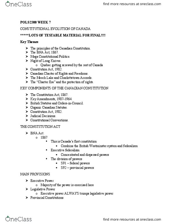 POLS 2300 Lecture Notes - Lecture 7: Meech Lake Accord, Constitution Act, 1982, Manitoba Act thumbnail