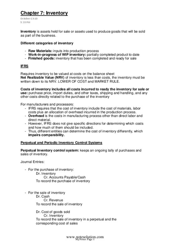 ACTG 2011 Lecture Notes - Inventory Control, Perpetual Inventory, Inventory Turnover thumbnail