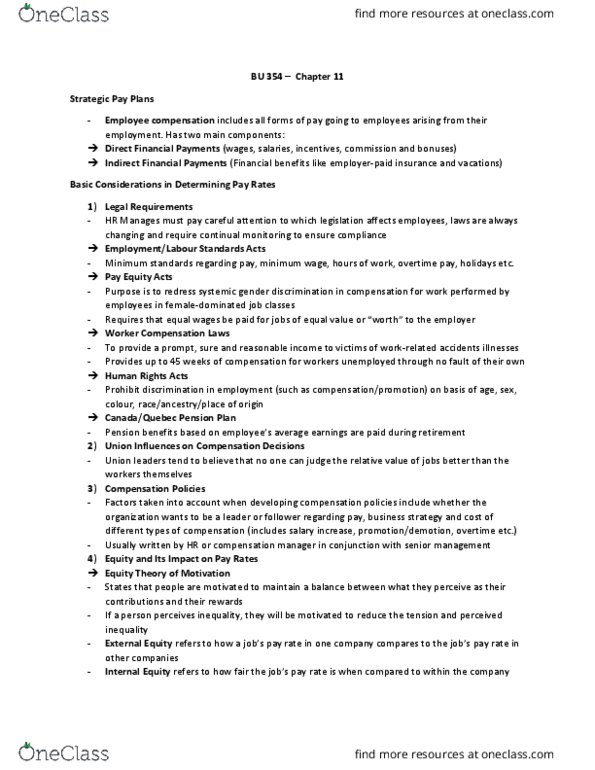 BU354 Chapter Notes - Chapter 11: Job Evaluation, Performance Appraisal, Job Analysis thumbnail