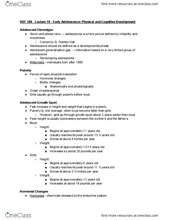 HDF 200 Lecture Notes - Lecture 19: Secondary Sex Characteristic, Underarm Hair, Pubic Hair thumbnail