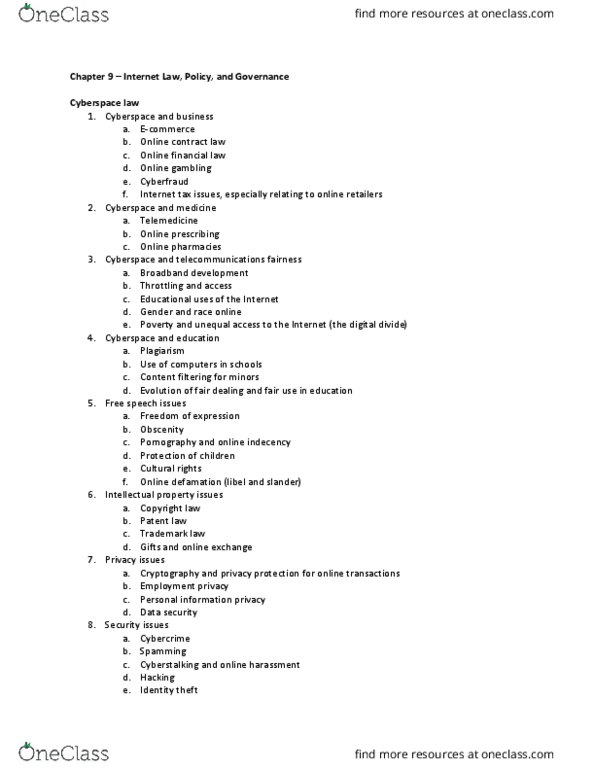 CCT109H5 Chapter Notes - Chapter 9: Internet Governance, Internet Taxes, Telemedicine thumbnail