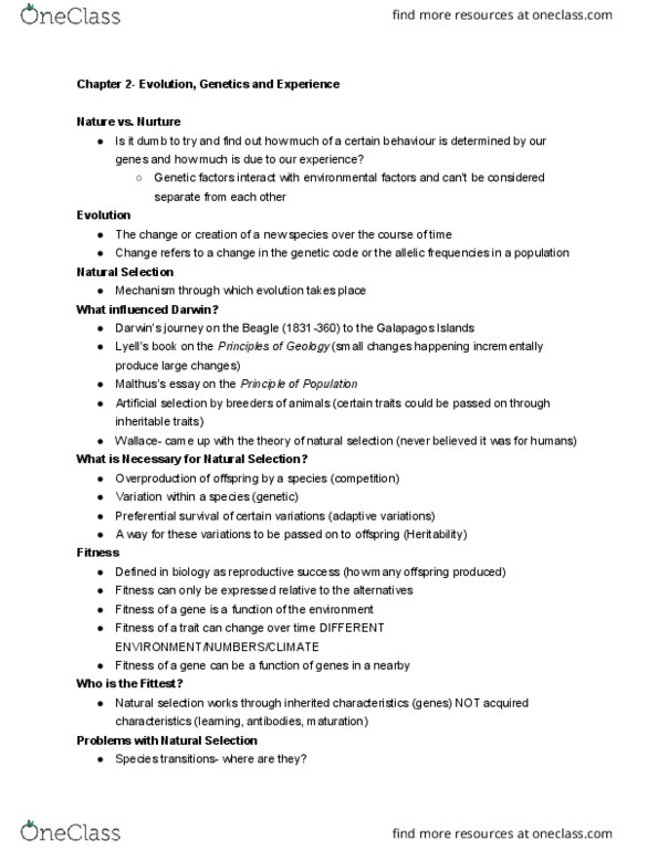 PSYC-2656EL Lecture Notes - Lecture 2: Mendelian Inheritance, Genetic Drift, Convergent Evolution thumbnail